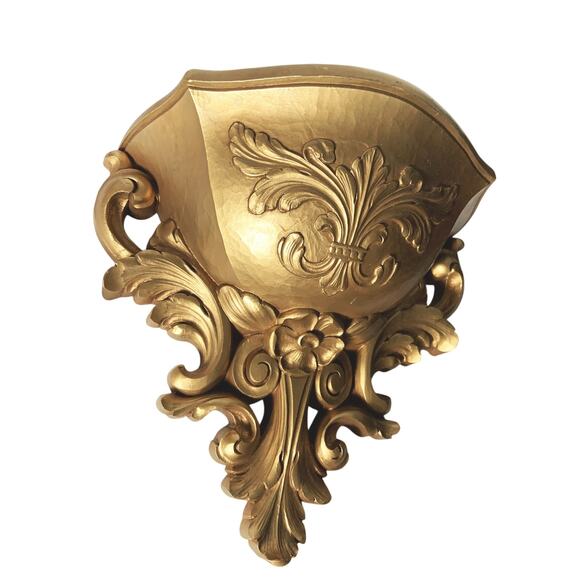 Vintage 70s Homco Gold Floral Wall Pocket Hollywood Regency Style - Picture 4 of 8